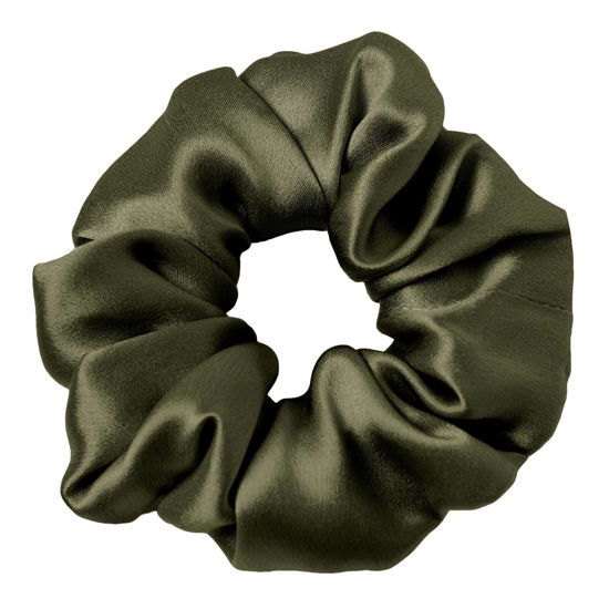 Picture of LILYSILK Silk Hair Scrunchies/Ties for Frizz & Breakage Prevention, 100% Mulberry, No Damage, Elastic ponytail Holders, 1Pc, Olive Green
