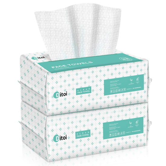 Picture of Ditoi Disposable Face Towel, Soft Face Towels,Thicker Facial Tissue, Makeup Remover Dry Wipes, Face Towelettes for Cleansing 7.8"×8.7"