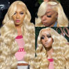 Picture of SEMANK 613 13x6 Lace Front Wig Human Hair 26 Inch Blonde Wig Human Hair 200% Density Body Wave Lace Front Wigs Human Hair Pre Plucked 613 Lace Front Wig Human Hair Blonde HD Lace Frontal Wig