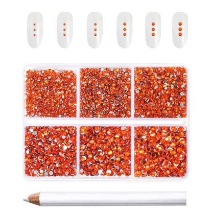 Picture of Beadsland 7200pcs Flatback Rhinestones,Orange Rhinestones Nail Gems Round Crystal Rhinestones for Crafts,Mixed 6 Sizes with Wax Pencil Kit, SS3-SS10,Hyacinth/Orange