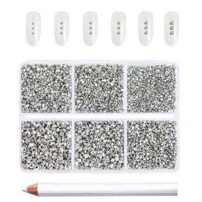 Picture of Beadsland 7200pcs Flatback Rhinestones,Silver Rhinestones Nail Gems Round Crystal Rhinestones for Crafts,Mixed 6 Sizes with Wax Pencil Kit, SS3-SS10,Silver Hematite