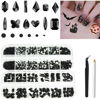 Picture of 2680Pcs Black Rhinestones Nail Gems, 120pcs Big Black Nails Charms with Bling Flatback Round Beads, Light Black Clear Diamond Stones Jewelry Supplies for DIY Face Eyes Makeup Crafts Decoration
