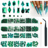 Picture of 2680Pcs Emerald Green Nail Rhinestones, 120Pcs Big Glass Green Diamond Nails Gem Stones with Bling Flatback Round Beads, Clear Nail Art Charms Jewelry for Face DIY Decoration with PickTool