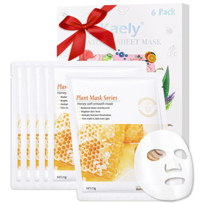 Picture of Kaely 6 Pack Honey Sheet Masks,Hydrating Smoothing Face Masks for Women Men,Facial Mask Skin Care Korean,Moisturize,Brighten,Nourish for All Skin Types,Birthday Christmas Gifts,Set07