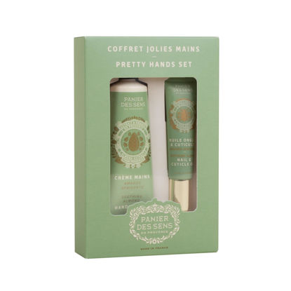 Picture of Panier des Sens - Pretty Hands Set - Almond Mini Hand Lotion + Nail & Cuticle Oil - Hand Cream for Dry Hands - Shea Butter and Sweet Almond Oil - Hand Care Made in France 97% Natural Ingredients