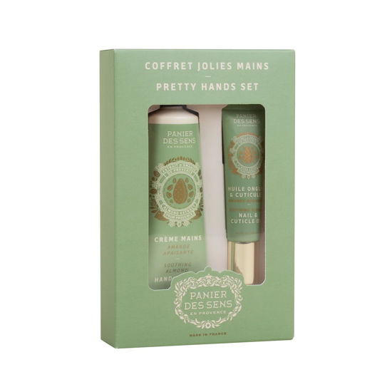 Picture of Panier des Sens - Pretty Hands Set - Almond Mini Hand Lotion + Nail & Cuticle Oil - Hand Cream for Dry Hands - Shea Butter and Sweet Almond Oil - Hand Care Made in France 97% Natural Ingredients