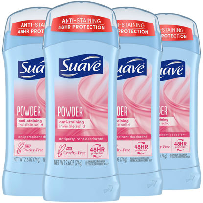 Picture of Suave Deodorant for Women, Powder Scent, 4-Pack - Antiperspirant Deodorant with 24H Sweat & Odor Protection, 2.7 Oz Ea