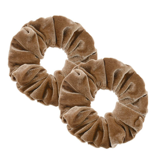 Picture of 2 Pcs Brown Color Large Size Velvet Scrunchies for Women Hair Ties
