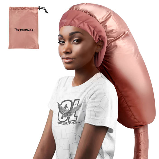 Picture of TEPENAR Bonnet Hair Dryer Attachment: Upgraded Extra Large Adjustable Hair Dryer Cap - Easy to Use for Natural Curly Textured Hair Care Styling Fast Drying - Rose Gold