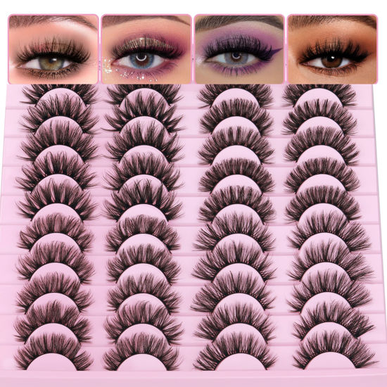 Picture of 20 Pairs False Eyelashes Natural Faux Mink Lashes Wispy Cat Eye Lashes Fluffy 4 Styles 5D Volume Fake Eyelashes Pack by TNFVLONEINS