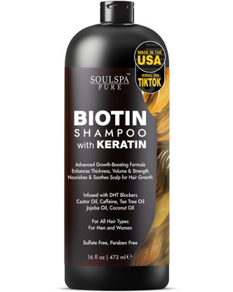 Picture of SOULSPA PURE Biotin Shampoo with Keratin - Advanced Anti-Thinning, Hair Growth & Repair Formula - Soothes Scalp, with Tea Tree Oil & DHT Blockers - Strong, Healthy Hair for Men & Women - 16 fl oz
