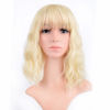 Picture of VCKOVCKO Blonde Pastel Wavy Wig With Air Bangs Women Short Wavy Light Blonde Wigs Synthetic Wig for Cosplay Party Bob Style Pastel Bob Synthetic Cosplay Wig for Girl(12", Blonde)