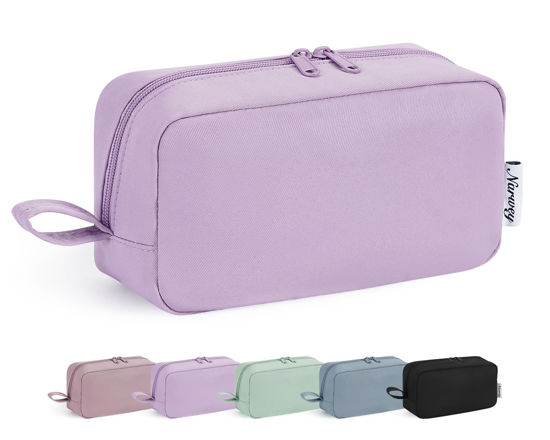 Picture of Narwey Cute Makeup Bag Small Toiletry Bag Travel Cosmetic Bag Organizer Make Up Bags with Organized Pockets for Women (Purple, Large)