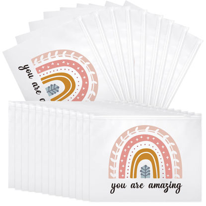 Picture of Reginary 50 Pcs Inspirational Gifts Bulk for Women Cosmetic Bag EVA You Are Braver Awesome Makeup Bag Mini Toiletry Packet with Zipper Encouragement Birthday Graduation Gift(Boho Amazing)