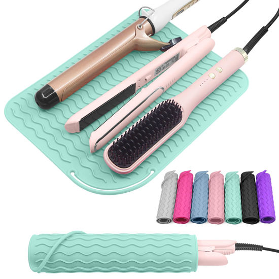 Picture of Suafrnut Plus Size Silicone Heat Resistant Mat, Portable Travel Hot Tools Pad Cover for Curling Iron, Flat Iron, Hair Straightener and Other Hair Styling Tools(12.0" x 9.0")