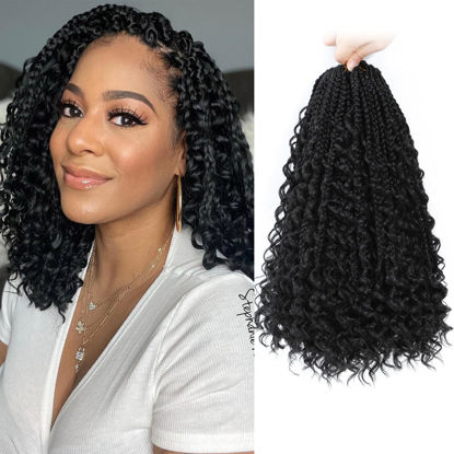 Picture of Yewell Goddess Box Braids Crochet Hair 10 Inch Boho Crochet Box Braids With Curly Ends, 9 Packs Bohomian Box Braids Crochet Hair For Black Women Pre Looped Box Braids Crochet Hair (10Inch 9 Packs,1B)