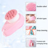 Picture of Beomeen Facial Cleansing Brush 2 in 1 for Face Exfoliation, 2 Pack Soft Microfiber Bristle Brush for Pore Deep Cleansing, Dual Face Silicone Scrubber Brush for Skincare with Lid, Pink