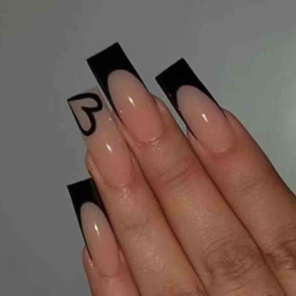 Picture of Foccna Black Press on Nails Artificail Extra Long, Coffin Fake Nails with LOVE Acrylic Full Cover Long Fake Nails with Design Nail Tips for Women&Girls,24PCS