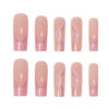 Picture of Foccna Pink Press on Nails Long Swirls French Fake Nails Square Bling Glossy False Nail Tips Artificial Nails Finger Manicure for Women and Girls-24pcs