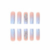 Picture of Foccna French Press on Nails Long Blue Fake Nails Square Bling Glossy Rhinestone False Nail Tips Artificial Nails Finger Manicure for Women and Girls-24pcs