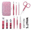 Picture of HANTEKAS Manicure Set 10 in 1 Stainless Steel, Nail Clippers Scissors Pedicure Tools Kit - Portable Travel Grooming Kit for Men and Women with Leather Case (Rose Red)