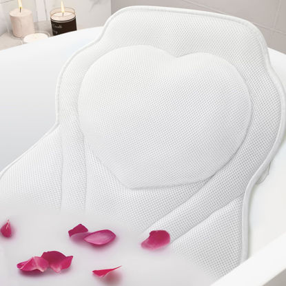 Picture of LuxStep Bath Pillow-Bathtub Pillow with Air Mesh Fabric & 6 Non-Slip Suction Cups, Bath Pillows for Tub Head, Neck and Back Support, Bath Accessories Spa Gifts, White
