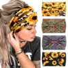 Picture of Huachi 4 Packs Boho Headbands for Women Wide Sunflower Thick Head Bands for Women's Hair Flower Printed Elastic Hairbands Large African Sport Yoga Turban Headband Hair Accessories (Pack of 4)