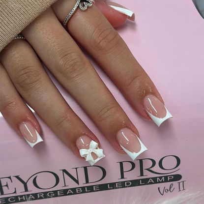 Picture of 24Pcs Pink Press on Nails Short Square Fake Nails White French Tip Press ons Full Cover Glue on Nails Solid Color Glossy Nude Pink Designs Cute False Nails Stick on Nails for Women Daily Wear