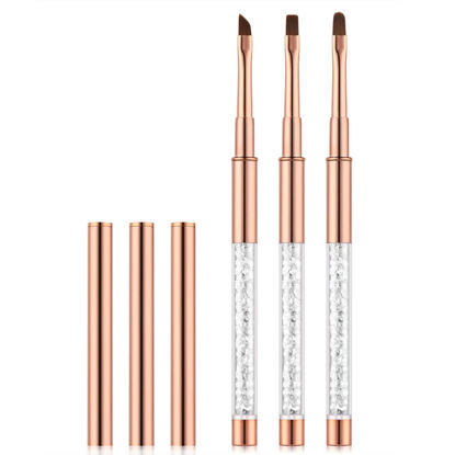 Picture of JASSINS Nail Art Clean Up Brushes, 3 Pcs Flat/Oval/Fine Angled Gel Nail Brushes,For Nail Art Design Painting DIY and Cleaning Polish Mistake on the Cuticles (Gold)