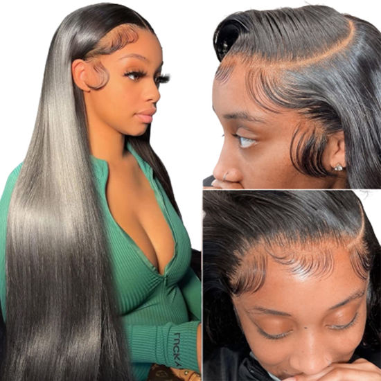 Picture of Straight Lace Front Wigs Human Hair 13x4 HD Transparent Lace Front Human Hair Wigs for Black Women Glueless Brazilian Virgin Hair Lace Frontal Wig 180% Density Pre Plucked with Baby Hair Hairline