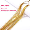 Picture of Gold Hair Tinsel Kit with Tool 6pcs 1200 Strands Glitter Tinsel Hair Extensions Heat Resistant Sparkling Shiny Fairy Hair Accessories for Women Girls Kids 47Inch
