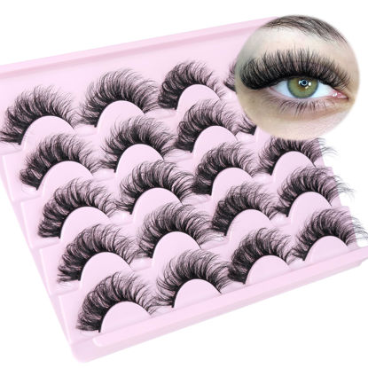 Picture of Fake Eyelashes Fluffy Lashes 6D Volume Faux Mink Lashes Wispy False Eyelashes 18mm Eye Lashes 10Pairs Natural Lashes D Curl False Lashes Multipack by Calphdiar