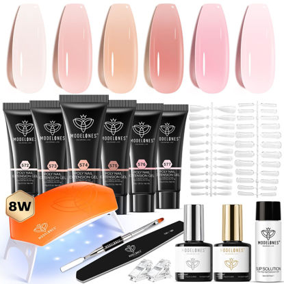 Picture of modelones Poly Gel Nail Kit 6 Colors with 8 W Nail Lamp Nail Extension Gel Kit Jelly Gel Milky White Pink Nude Complete Starter Kit for Beginner Nail Thickening Solutions DIY at Home for Women