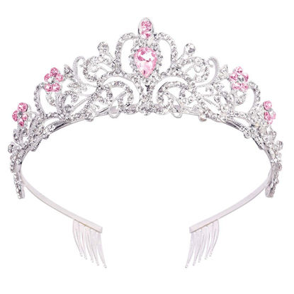 Picture of COCIDE Silver Tiara Crowns Crystal Headband Princess Rhinestone Crown with Combs Bride Headbands Bridal Wedding Prom Birthday Party Pink Hair Accessories Jewelry for Women and Girls
