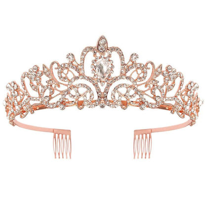 Picture of COCIDE Tiara Crystal Crowns Princess Rhinestone Crown with Combs Bride Headbands Bridal Wedding Prom Birthday Party Hair Accessories Jewelry for Women Girls (Rose Gold)