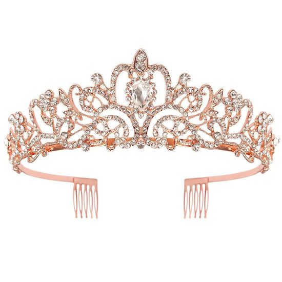 Picture of COCIDE Tiara Crystal Crowns Princess Rhinestone Crown with Combs Bride Headbands Bridal Wedding Prom Birthday Party Hair Accessories Jewelry for Women Girls (Rose Gold)