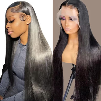 Picture of NKTU Lace Front Wigs Human Hair 13x4 Straight HD Transparent Lace Frontal Wigs for Women Human Hair Glueless Pre Plucked with Baby Hair 200 Density (28 Inch, Straight Wigs)
