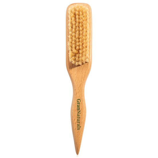 Picture of GranNaturals Soft Finishing Boar Bristle Slick Back Hair Brush for Smoothing & Polishing a Sleek Ponytail Bun w/a Wide Wooden Rat Tail End for Parting & Sectioning - Teasing & Backcombing Hairbrush