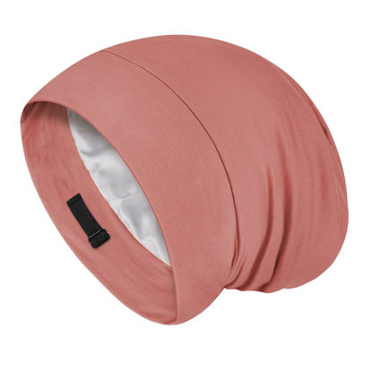 Picture of Fittia Satin Hair Bonnet for Sleeping, Silky No Frizzy for Curls Care, Adjustable Strap for Non-Slip, Dreadlocks Cap for Women&Men Brown Red