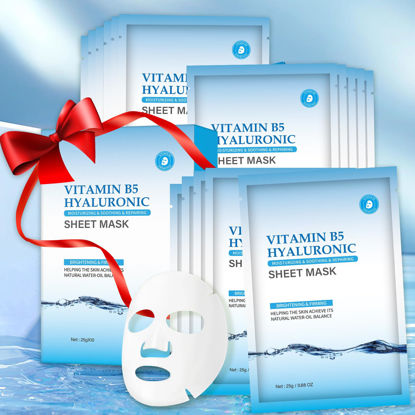 Picture of Moisturizing Face Mask Hydrating Face Mask Skin Care Facial Masks Sheets Hyaluronic Acid Sheet Pack With Vitamin B5 Sheet Masks for Women Face Masks Beauty Sheet Masks Hydration Gifts 10 Packs