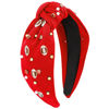 Picture of YARIEW Knotted Jeweled Top Knot Headband for Women, Sports Fan Mom Christmas Gifts (Red)
