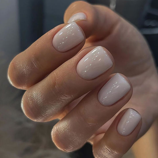 Picture of Short Press On Nails Square Fake Nails White False Nails With Artificial Glossy Designs Acrylic Nails Press Ons Full Cover Glue On Nails Short Stick On Nails For Women Nail Decorations