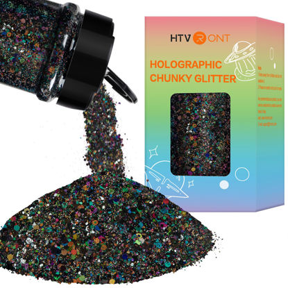 Picture of HTVRONT Holographic Chunky Glitter Black - 200g/7oz Craft Glitter for Resin, Holographic Glitter Chunky Mixed Fine Glitter Bulk, Iridescent Glitter for Nail Art Tumbler Cosmetic Festival Decor
