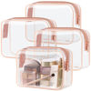 Picture of PACKISM Clear Makeup Bag - 4 Pack TSA Approved Toiletry Bag Waterproof Quart Size Travel Bag, Clear Cosmetic Bag for Women, Clear Cosmetic Bags Carry on Airport Airline Compliant Bag, Rose Pink