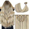Picture of Aison Blonde Clip in Hair Extensions Real Human Hair 18 Inch Ash Blonde Mixed Bleach Blonde Hair Extensions Clip in Hair Extensions Real Human Hair Double Weft 70g 7pcs #18p613