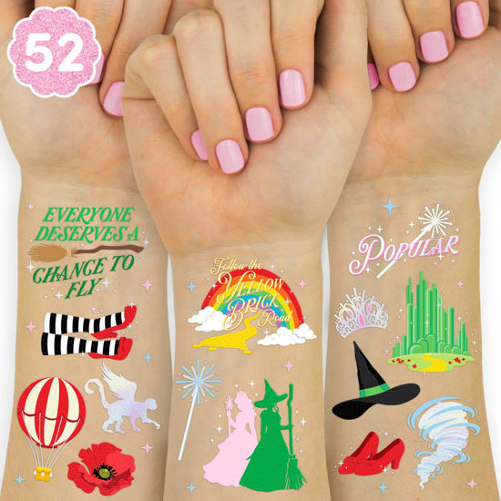 Picture of xo, Fetti Witch Temporary Tattoos - 52 iridescent Foil Pcs | Birthday Witch Accessory, Kids Wizard Party Favor, Cute Musical DIY Activity