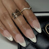 Picture of LPOODDNU White French Tip Press on Nails Almond Shape Fake Nails White Pearl Medium False Nails Acrylic Artificial Nails Simple Glue on Nails Finger Decorations for Women 24Pcs