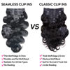 Picture of Pobokix Seamless Clip in Hair Extensions Human Hair Body Wave Human Hair Clip in Extensions 8Pcs PU Clip ins Remy Hair for Women Invisible Skin Weft 18Clips 120g 26inch Natural Black