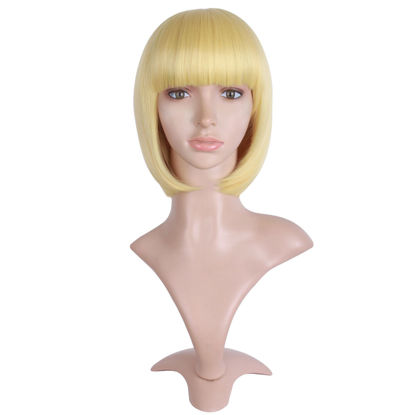 Picture of MapofBeauty 12 Inch/30cm Fashion Lady Short Straight Flat Bangs Bob Wig (Blonde)