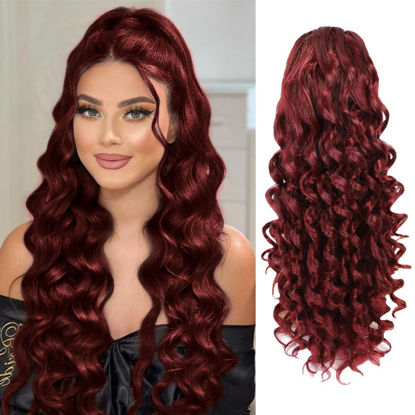 Picture of KETHBE 20 Inch Drawstring Ponytail Hair Extension Long Wavy Ponytail Hair Extensions Fake Ponytails Synthetic Heat Resistant Hair Pieces for Women (20Inch,Red)